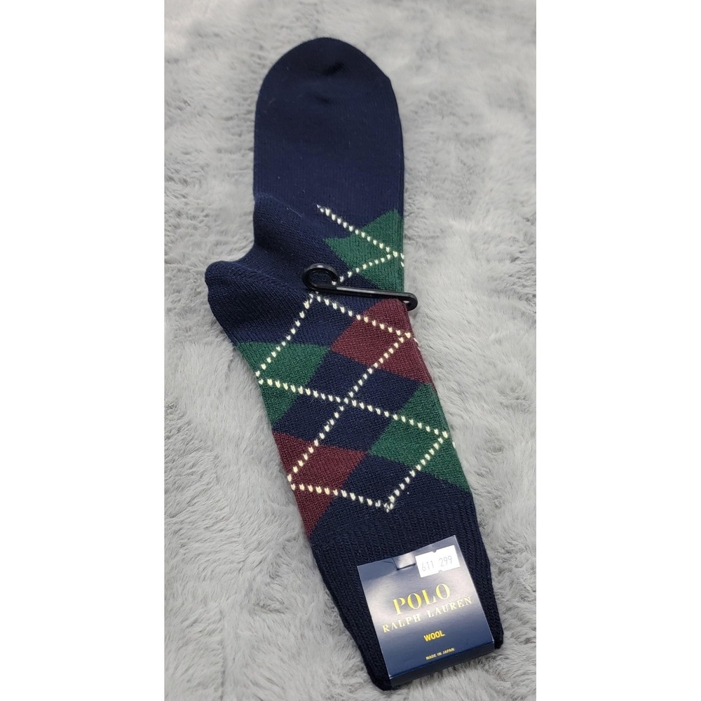 Polo Ralph Lauren Wool Socks Mens 10-13 Navy Argyle Dress Mid Calf Japan